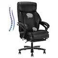 BOSMILLER Big and Tall Office Chair 400lb for Heavy People with Double Padded Memory Foam Seat Cushion Leather Executive Lumbar Support Adjustable Footrest Home Work Elegant Black