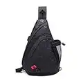 FANDARE Léger Sac de Poitrine Sac d'Epaule Sling Chest Bag Sacoche avec USB Sac Bandoulière pour Homme Femme pour École Voyage Randonnée Camping Excursion Cyclisme Équitation Durable Polyester Noir L