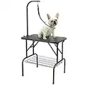 GRANDMA SHARK Foldable Pet Grooming Table (32"), With adjustable fixed arm and mesh storage basket, Can withstand a weight of 100kg (Single Tether)