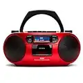 Aiwa BBTC-660DAB/RD: Radio Cassette Portable avec CD, Bluetooth et USB, Enregistreur de Cassettes, RDS, FM PLL, Dab+, télécommande, Couleur : Rouge