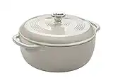 Lodge 6 Quart Enameled Cast Iron Dutch Oven with Lid – Dual Handles – Oven Safe up to 500° F or on Stovetop - Use to Marinate, Cook, Bake, Refrigerate and Serve – Oyster White