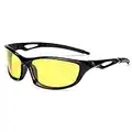 Lunettes de soleil de Vision Nocturne le Cyclisme en Cours D'exécution de Conduite de Pêche Hommes et Femmes Lentille Jaune (Cadre Noir)