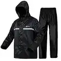 WCBDUT Combinaison de pluie légère et imperméable pour homme et femme, veste + pantalon avec capuche coupe-vent (L, Noir)