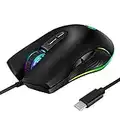 Souris de gaming LED RGB 3200 DPI Port USB C filaire pour Apple MacBook Pro 2017/2016, MacBook 14", Chromebook, PC Windows, ordinateur ou ordinateurs portables avec port de type C