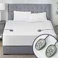 MP2 Dual Controlled Electric Mattress Pads Cal King Size | Therapeutic Bed Heater Pad W/ 5 Heat Settings and 10 Hours Auto Shut Off | Fit Up to 19 Inches - 72x84 Inch, White