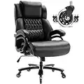 Big and Tall 400lbs Office Chair - Adjustable Lumbar Support Quiet Rubber Wheels Heavy Duty Metal Base, High Back Large Executive Computer Desk, Thick Padded Ergonomic Design for Back Pain (Black)