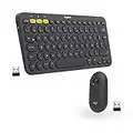 Logitech K380 Clavier sans Fil, Clavier Bluetooth AZERTY Français + M350 Pebble Souris Sans Fil avec Mini Récepteur USB, Bluetooth Souris PC, Clic Sliencieux, pour PC/Mac - Clavier et Souris Noir