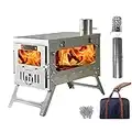 DANCHEL OUTDOOR TSG 100% Titanium TA1 Wood Burning Stove with Side Window, 6lbs Portable Backpacking Tent Camp Wood Stove Fast-Folding