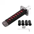 Perilla de cambio de espada japonesa universal, acero al carbono Cool Katana Car Gear Shift con 4 adaptadores, para transmisión automática de bloqueo/botón (negro + rojo)