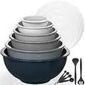 Mixing Bowls with Airtight Lids, Umite Chef 18 Piece Plastic Nesting Bowls Set Includes Measuring Cups, Microwave Safe Mixing Bowl Set Great for Mixing, Baking, Serving, Dishwasher (Gray Ombre) …