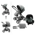 Passeggino combinato 3 in 1 - GIULIA - Seggiolino auto BEONE (grp 0+) consigliato 4 stelle ADAC - Borsa fasciatoio + parapioggia - Nania (grigio)