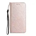 Miagon Housse de Protection pour Samsung Galaxy A53 5G,Coque Etui Fibre de Carbone Antidérapant Pochette en Cuir Clapet avec Aimant caché et Carte Fentes,Or Rose