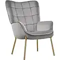 Yaheetech Armchair, Velvet Tub Chair, Modern Accent Chair Living Room Chair with High Back and Soft Padded, Metal Legs for Bedroom Home Office, Grey