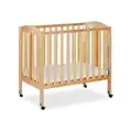 Dream On Me 3 in 1 Portable Folding Stationary Side Crib in Natural, Greenguard Gold Certified, Safety Wheel with Locking Casters, Convertible, 3 Mattress Heights