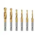 Gunpla 6pcs Tap Drill Bits Set, Durable Titanium Coated HSS Combination Metric Thread Drilling Bits Twisted 1/4” Hex Shank Hand Machine Screw Threading Tapping Tools M3 M4 M5 M6 M8 M10