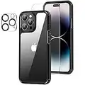 Amizee Funda Compatible con iPhone 14 Pro Carcasa Protectora Antigolpes con Protector de Pantalla y Protector de Lente de Cámara, Suave TPU Silicona Bumper Caso Transparente Carcasa - Negro