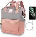 Hethrone Sac à dos pour ordinateur portable - Pour femme - Grand format - Pour professeur de ville - Pour femme - Avec port de charge USB, Pink Gray-n