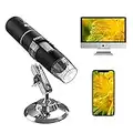 MoKo USB Microscope Numérique WiFi, Appareil Photo 1080p HD 2MP, 50x à 1000x Grossissement Mini Poche Endoscope sans Fil avec 8 LED, Support en Métal pour iPhone/iPad/Mac/Fenêtre/Android/iOS, Noir