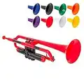 pTrumpet Plastic Trumpet with 3C and 5C Mouthpiece and Carry Bag - Bb Student - Red