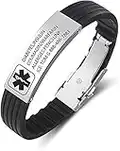 Personalised Medic Alert Bracelet for Women - Silicone Band Emergency Medical Mens Bracelets -Official ID Wristband with Medical Alert Badge - Customised Engrave ID Text Health Informaiton Bracelet