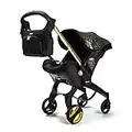 Doona+ Baby Car Seat & Travel Stroller with Matching Bag - Convertible 0+ Car Seat and Pram with 5 Point Safety Harness - Ergonomic Pushchair and Travel System - Gold Limited Edition