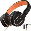 AILIHEN I35 Casque Audio Enfant avec Microphone 85dB de Limitation du Volume Pliable Ajustable Casque Garçons Filles Filaire Pliable léger 3,5 mm pour Smartphones (Orange)