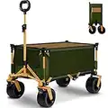 FEAHRZEUG Collapsible Beach Trolley Cart,Folding All Terrain Wide Wheels With Brakes Heavy Duty Camping Trolley 140L Large Capacity Adjustable Handle Beach Trolley Wagon For Camping Festival Picnic