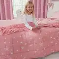 Dreamscene Star Weighted Blanket for Kids Children Sleep Insomnia Therapy Anxiety Relief Autism Reversible Fluffy Teddy Fleece Throw, Blush Pink, 100 x 150cm - 3kg