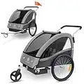 KESSER® Kinderanhänger Fahrradanhänger Sport-RX 2 in 1 Joggerfunktion Kinderfahrradanhänger + 5-Punkt Sicherheitsgurt 360Ḟ-Vorderrad Jogger Buggy Fahrrad Anhänger 1 bis 2 Kinder max. 40kg, Hellgrau