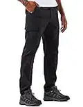 YAWHO Men's Outdoor Hiking Pants Cargo Tactical Ski Softshell Climbing Camping Trousers with Lightweight and Thick Fleece (105 Black, XL)