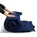 MAXYOYO Colchón de futón plegable portátil, tela hipoalergénica y espuma viscoelástica con asa y cremallera para exteriores, interiores, camping, coche de invitados (azul marino, 90 x 190 cm)