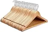 KEPLIN Strong Natural Wood Wooden Coat Hangers with 360 Degree Rotatory Hook & Round Trouser Bar & Shoulder Notches - Durable Wardrobe Space Saver - Suitable for Coat, Jacket, Suit, Jumper (20 Pack)