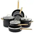 GreenPan Reserve Hard Anodized Healthy Ceramic Nonstick 10 Piece Cookware Pots and Pans Set, Gold Handle, PFAS-Free, Dishwasher Safe, Oven Safe, Black