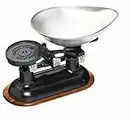 Living Nostalgia Mechanical Kitchen Scale with Bowl in Gift Box, Scale made of Cast Iron with Acacia Wood Stand, Black