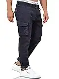 Indicode Herren Mathen Cargohose aus 98% Baumwolle inkl. Gürtel | Cargo Hose für Männer Navy M