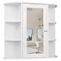 YIZHE Armario de Baño Organizador 3-Niveles Armario de Pared con 1 Puertas y Espejos,Mueble de Baño Armario Madera,Gabinete con Espejo para el Baño, Color Blanco (60 * 17 * 58cm)