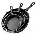 nuovva Pre-Seasoned Cast Iron Skillet Frying Pans Oven Safe Cookware for Indoor & Outdoor Use - Grill, StoveTop, Black (3-Piece Chef Set 6-Inch 15cm, 8-Inch 20cm, 10-Inch 25cm)