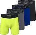 New Balance Men's 5" Performance No Fly Boxer Brief (4 Pack), Black/Hi-lite/Team Royal/Lead, Medium