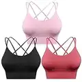 Sykooria 3 Pack Strappy Sports Bra for Women Sexy Crisscross Open Back for Yoga Running Athletic Gym Workout Fitness Tops