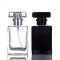 2 Pack - 30ML Flint Glass Refillable Perfume Bottle, Square Portable Cologne Atomizer Empty Bottle with Spray Applicator For Travel (Transparent and Black)