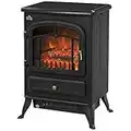 HOMCOM Freestanding Electric Fire Place Indoor Heater Glass View Log Wood Burning Effect Flame Portable Fireplace Stove 950/1850W