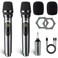 LEKATO Wireless Microphone, Rechargeable Wireless Microphone Karaoke Microphone Handheld Dynamic Microphone with Receiver System Set - Professional Dual Wireless Mic for Singing Karaoke Speech Church