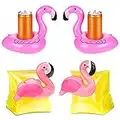 JAHEMU Gobelet Gonflable Flamant Rose Piscine Anneau de Natation Piscine Enfant Gonflable Brassard pour Piscine, Plage, Fête, 4 Pièces