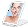 Espejo de tocador de maquillaje de viaje recargable con luces LED, Espejo de belleza de maquillaje iluminado portátil, Pantalla táctil regulable, Espejo cosmético plegable LED de mesa con luces