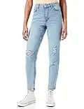 PIECES Pckesia Mom HW ANK DST JNS Lb142 Noos BC Jeans, Mezclilla De Color Azul Claro, XS para Mujer