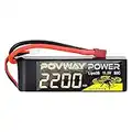 3S 2200mAh LiPo Battery POVWAY 11.1 V 50C RC Battery with T Plug Compatible RC Airplane, RC Helicopter,Drone ect.