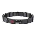 PROSTEEL Bracelet Médical Alerte Réglable 21cm Gourmette Personnalisé Homme Acier Noir Plaque Personnalisable avec Signe Alerte Ice SOS d'Urgent Accessoire Parfait pour Patients Spéciaux