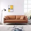 Acanva Luxury Mid-Century Modern Vegan Leather Single Cushion Living Room Sofa, 87" Couch, Mocha Bisque