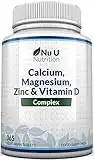 Calcium, Magnesium, Zinc & Vitamin D Supplement | 365 Vegetarian Tablets | 6 Month Supply of Nu U Nutrition Osteo Supplement