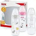 NUK First Choice+ biberones | 0-6 meses | 150 ml | Biberones anticólicos con tetina con forma anatómica de silicona | Control de temperatura | Sin BPA | Safari (rosa) | 3 unidades